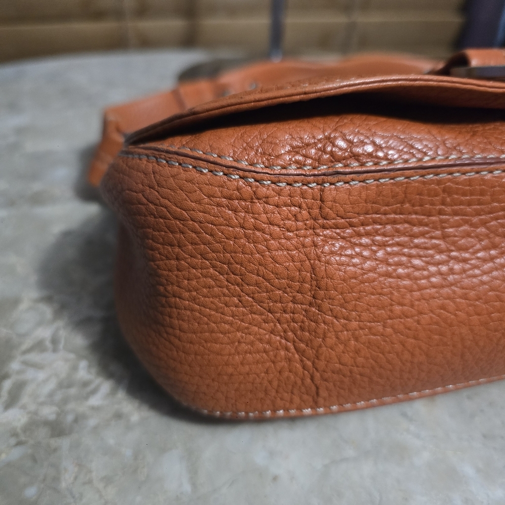 Cole Haan Rustic Orange Pebbled Leather Flap Shoulder Bag - Picture 5 of 15